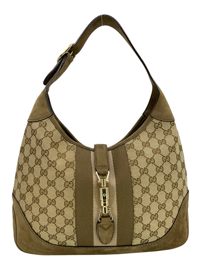 Gucci Monogram Canvas and Suede Medium Jackie O Hobo Bag-Consigned Designs