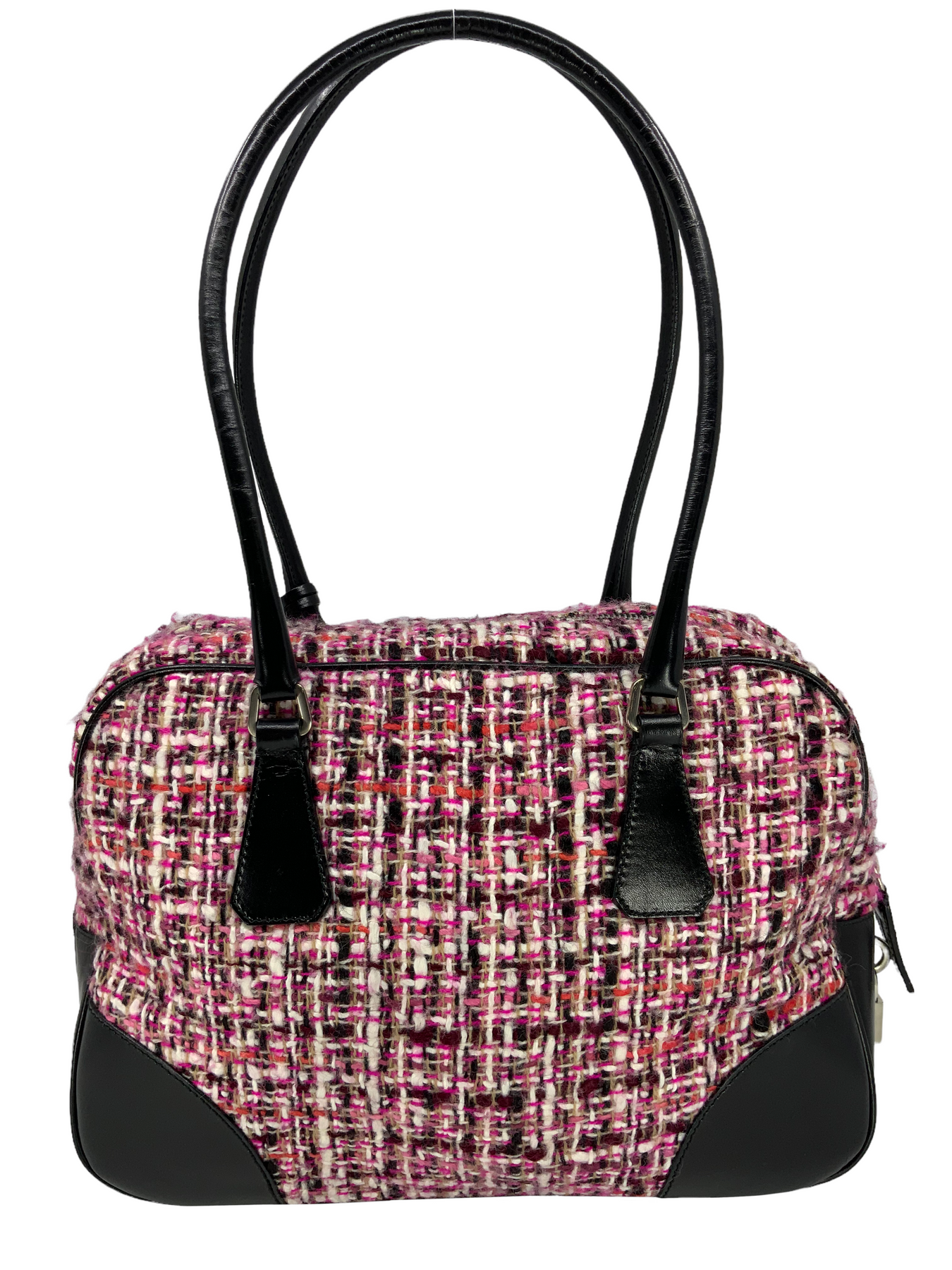 PRADA Tweed Leather Boston Bag Consigned Designs