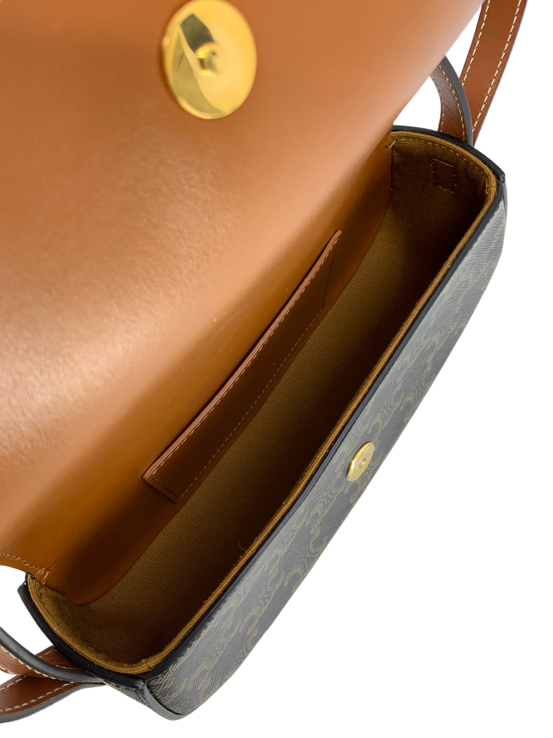クラッチバッグ CELINE LEATHER AND TRIOMPHE CANVAS TABOU POUCH WITH STRAP Celine Clutch On Strap Tabou in Triomphe Canvas Calfskin Tan