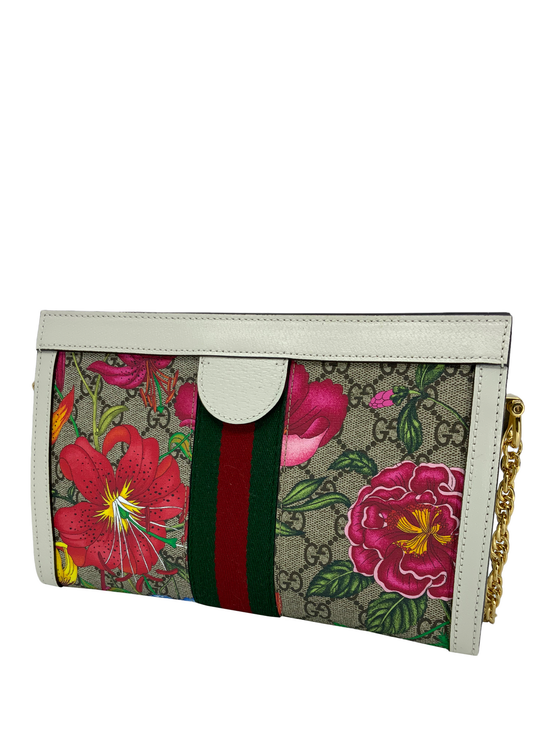 GUCCI GG Supreme Monogram Flora Web Small Ophidia Chain Shoulder
