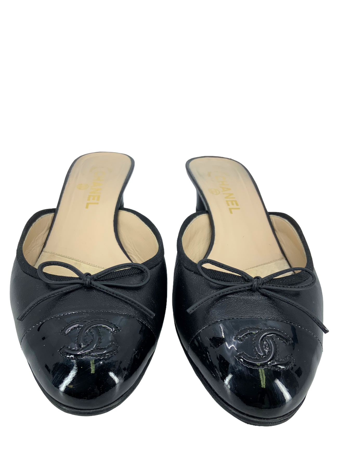 Chanel Leather CC Cap Toe Mules Size 11 - Consigned Designs