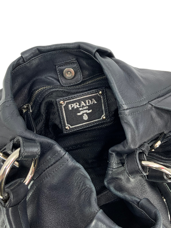 VIP価格.PRADA Medium Hobo Bag In Soft Lux Leather 関送込 Black Prada Soft Sound large leather shoulder bag with