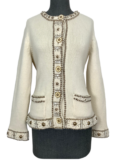 Oscar de la Renta Embellished Cashmere Sweater Size L-Consigned Designs