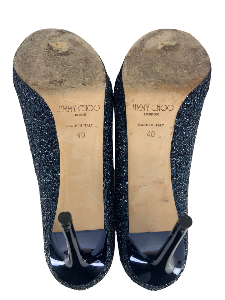 Jimmy Choo Glitter Fabric Platform Peep Toe Pumps Size 10 Jimmy Choo Glitter Fabric Platform Peep Toe Pumps Size 10