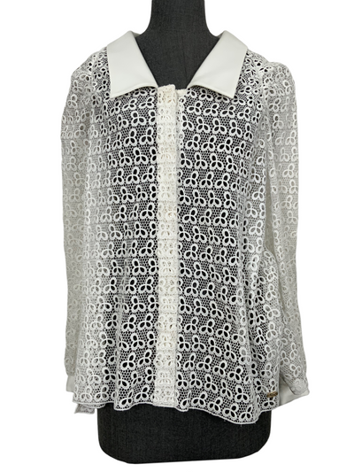 CHANEL 18C Cotton Eyelet Blouse Size S NEW-Consigned Designs