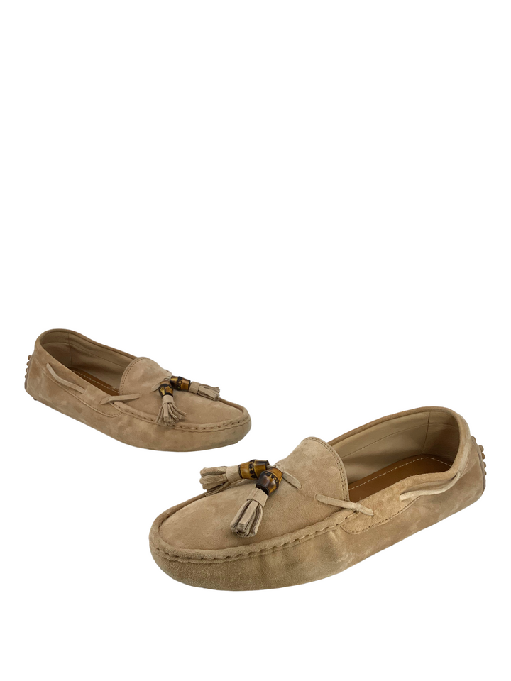 Gucci Suede Bamboo Tassel Driving Loafers Size 7.5  display picture 2