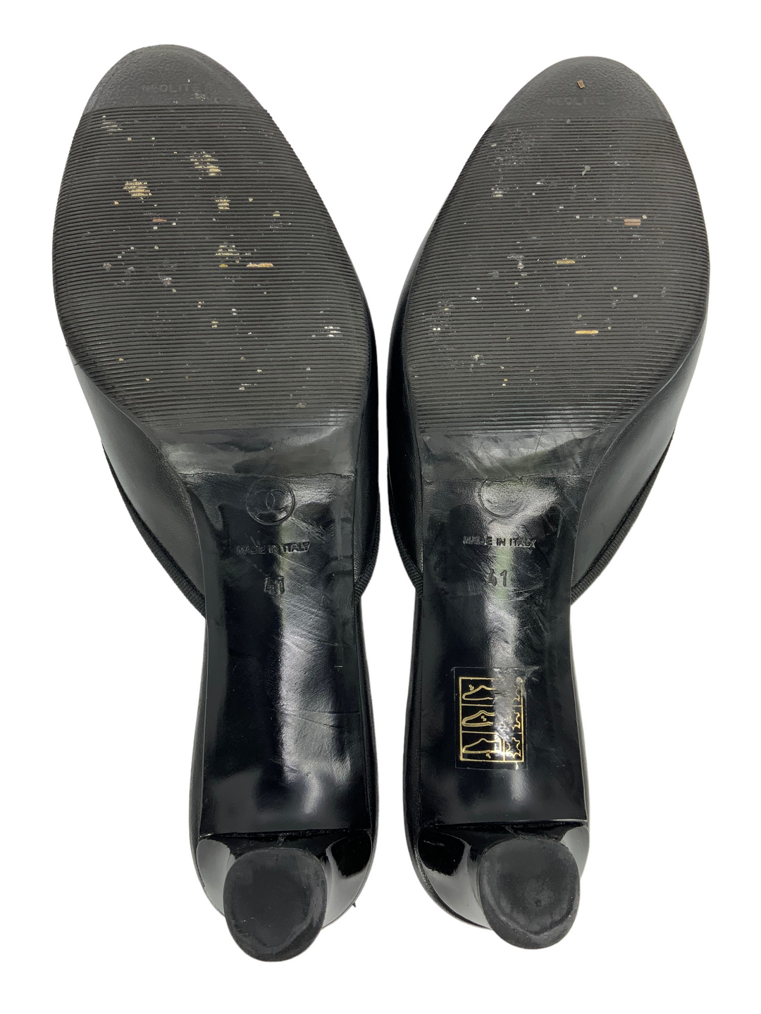 Chanel Leather CC Cap Toe Mules Size 11 - Consigned Designs