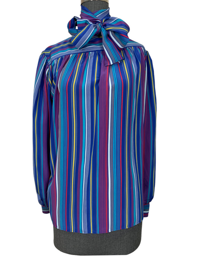 Yves Saint Laurent YSL Striped Button Down Shirt Blouse Size M-Consigned Designs