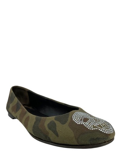 Giuseppe Zanotti Camouflage Swarovski Crystal Skull Ballet Flats Size 9-Consigned Designs