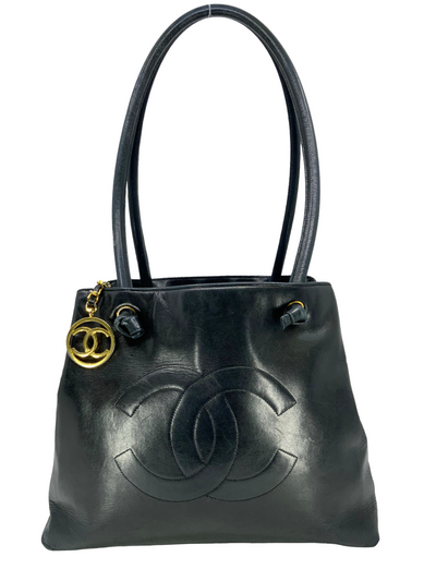 CHANEL Vintage Lambskin Leather CC Logo Tote Bag-Consigned Designs