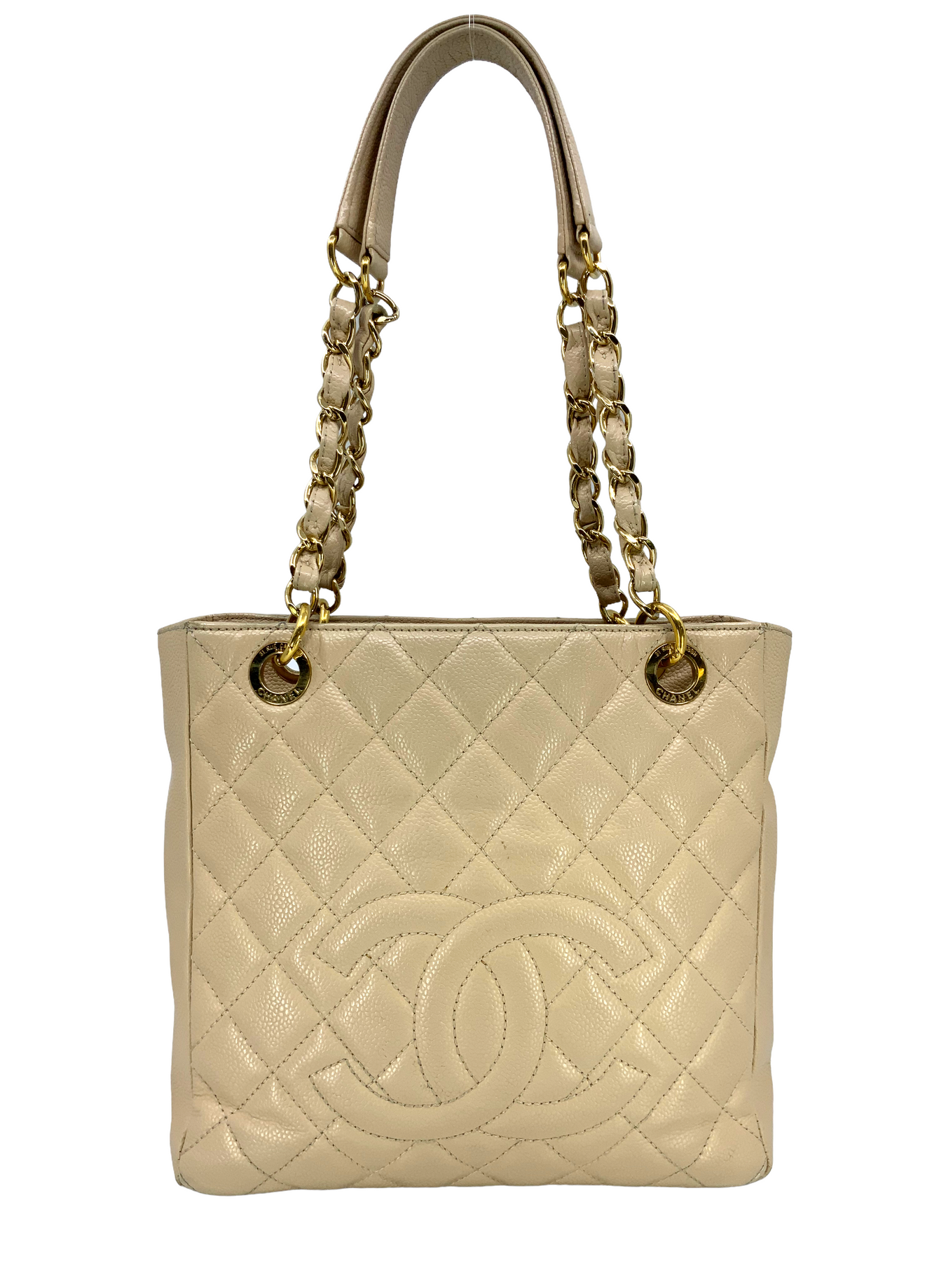 CHANEL Small Petit Shopping Tote Bag Gold Tone Caviar Leather in