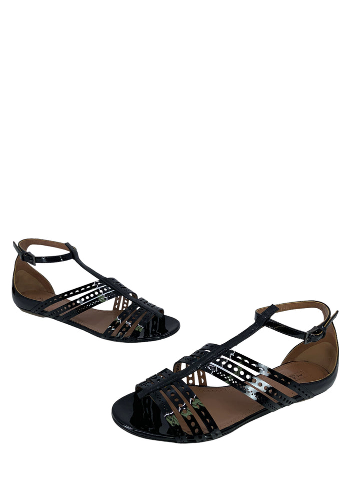 ALAIA Perforated Patent Leather Gladiator Sandals Size 10.5  display picture 2