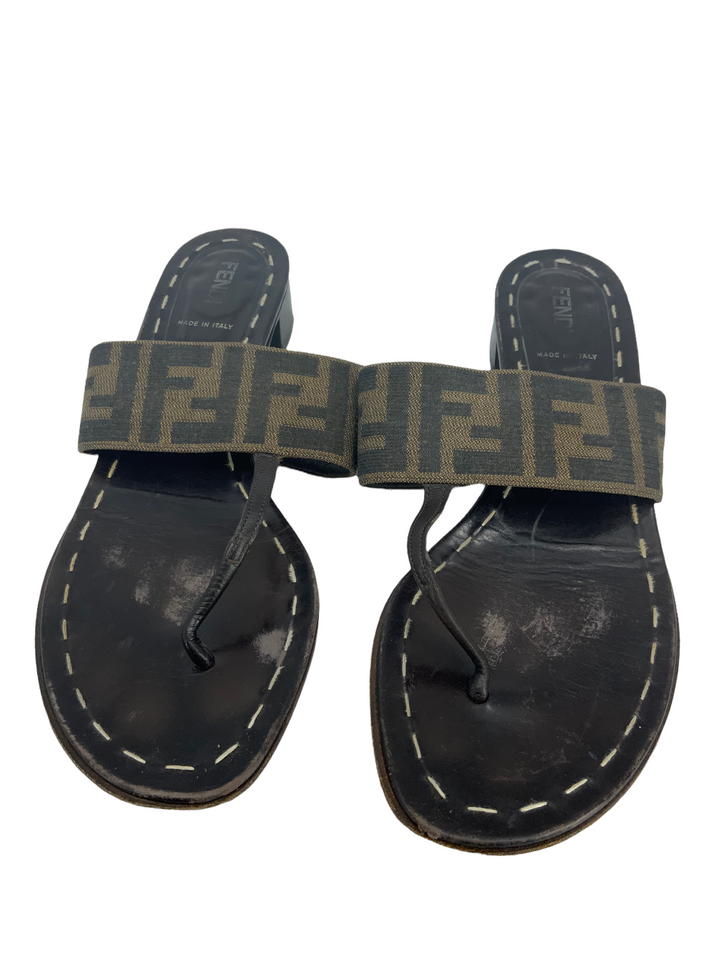 FENDI Zucca Canvas Thong Sandals Size 9.5 - Consigned Designs
