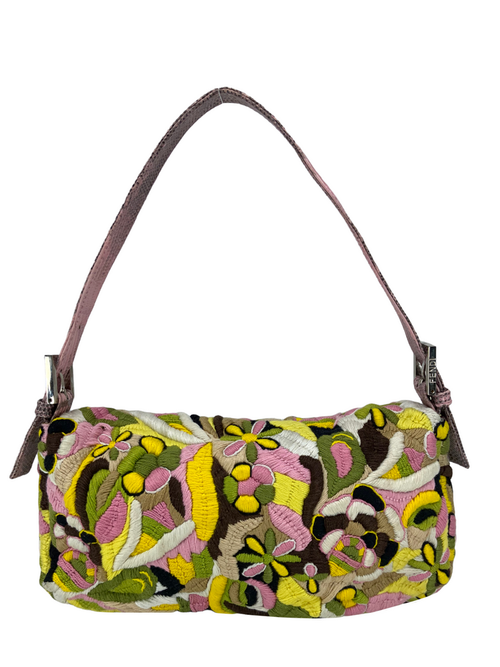 FENDI Lizard Embroidered Flower Baguette - Consigned Designs