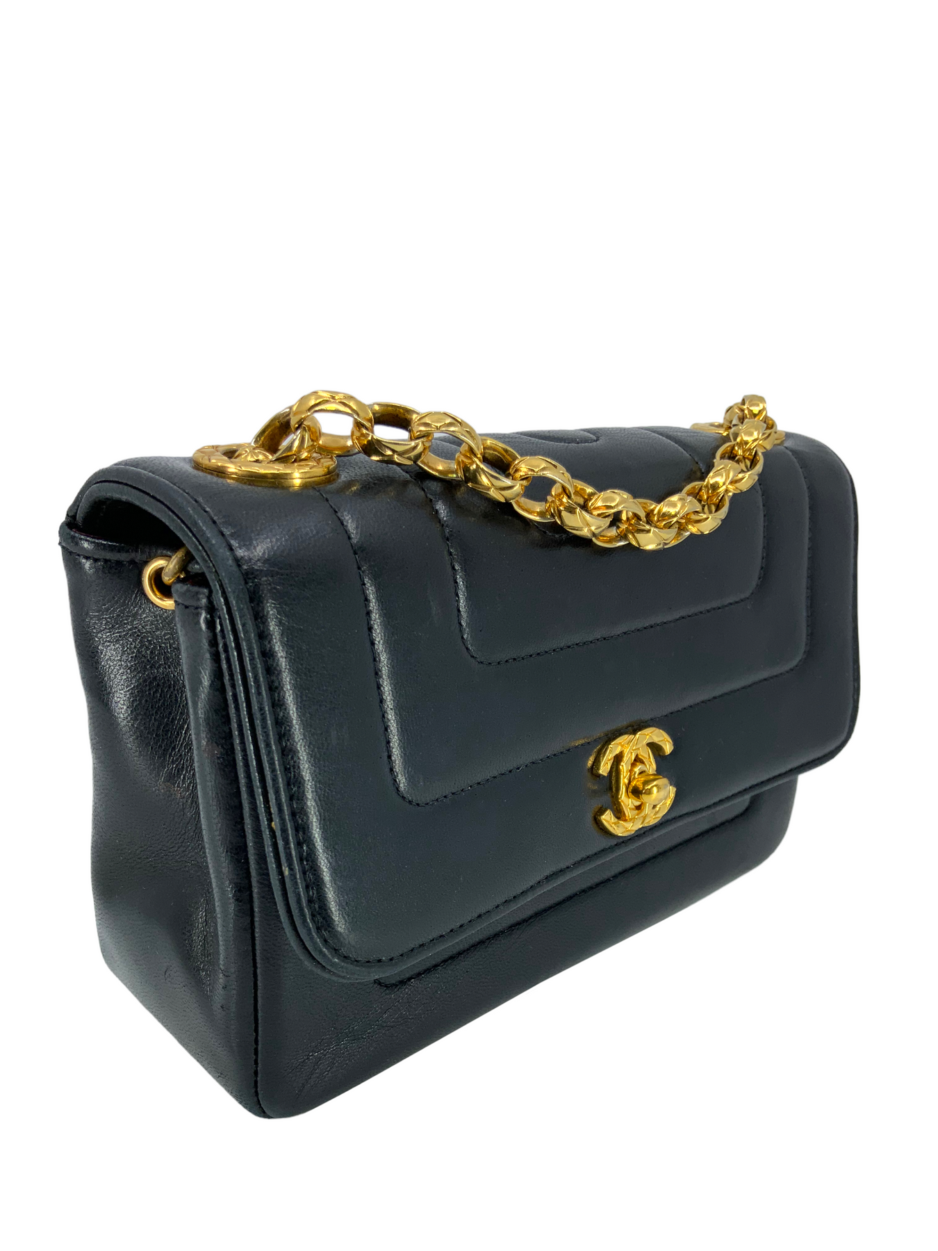 Chanel Vintage Quilted Vertical Stitch Lambskin Classic Mini Flap Bag