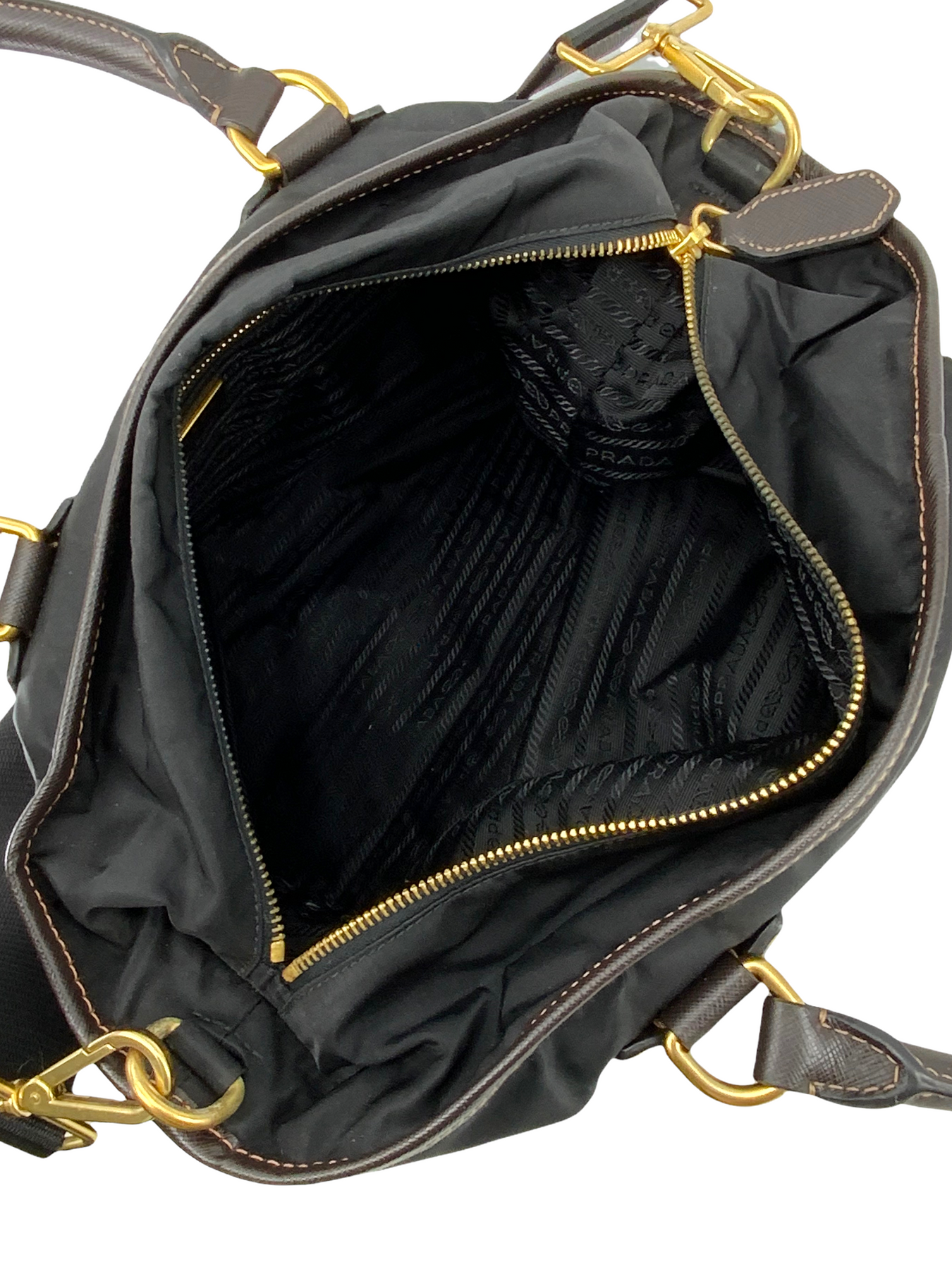 Prada Tessuto Black Nylon Leather Trim Shopping Tote
