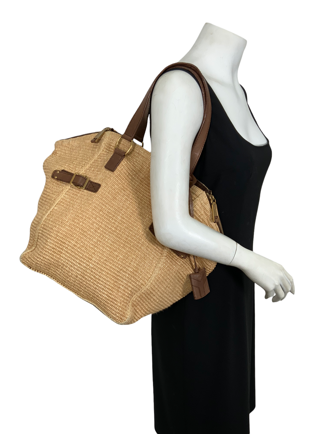 Yves Saint Laurent Raffia Downtown Straw Tote Bag Consigned Designs