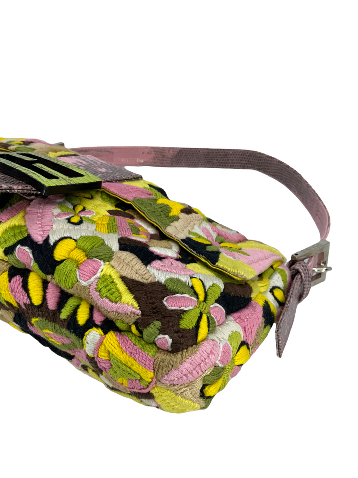 FENDI Lizard Embroidered Flower Baguette Consigned Designs