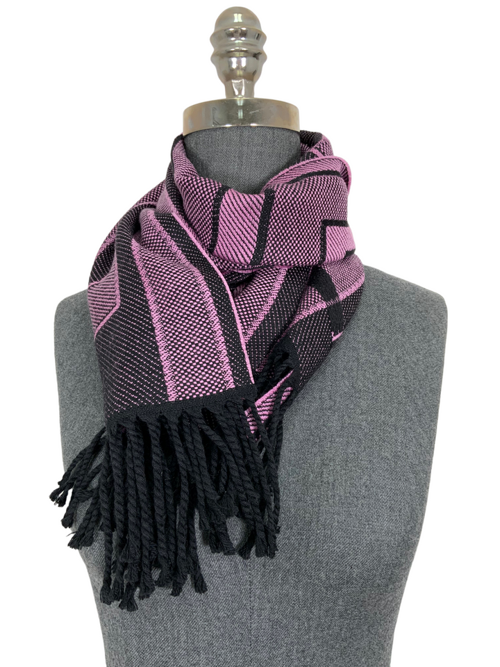 VERSACE Wool La Greca Print Fringe Oblong Scarf - Consigned Designs