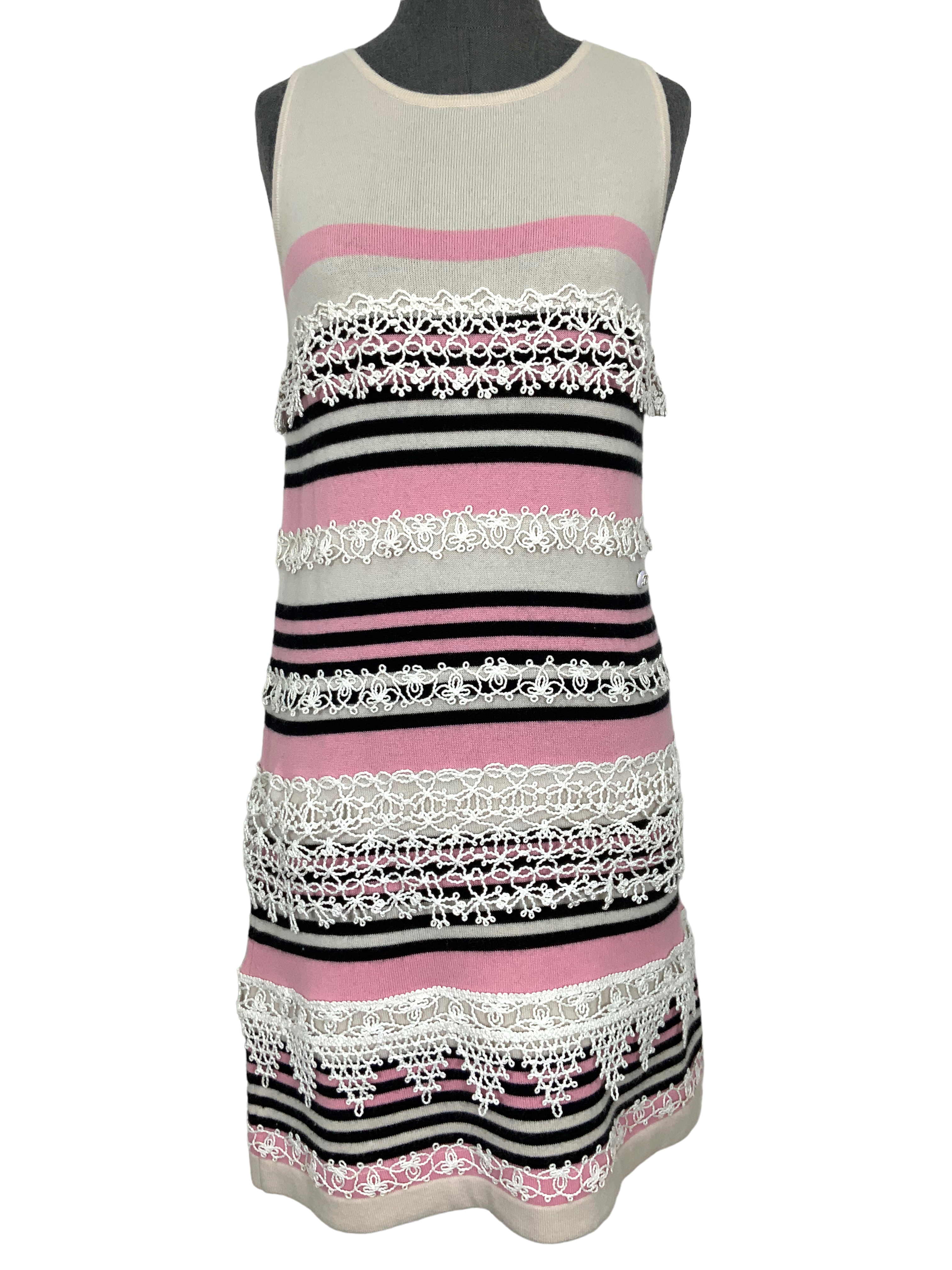 Chanel 11C Striped Cashmere Sleeveless Dress Size M - Consigned