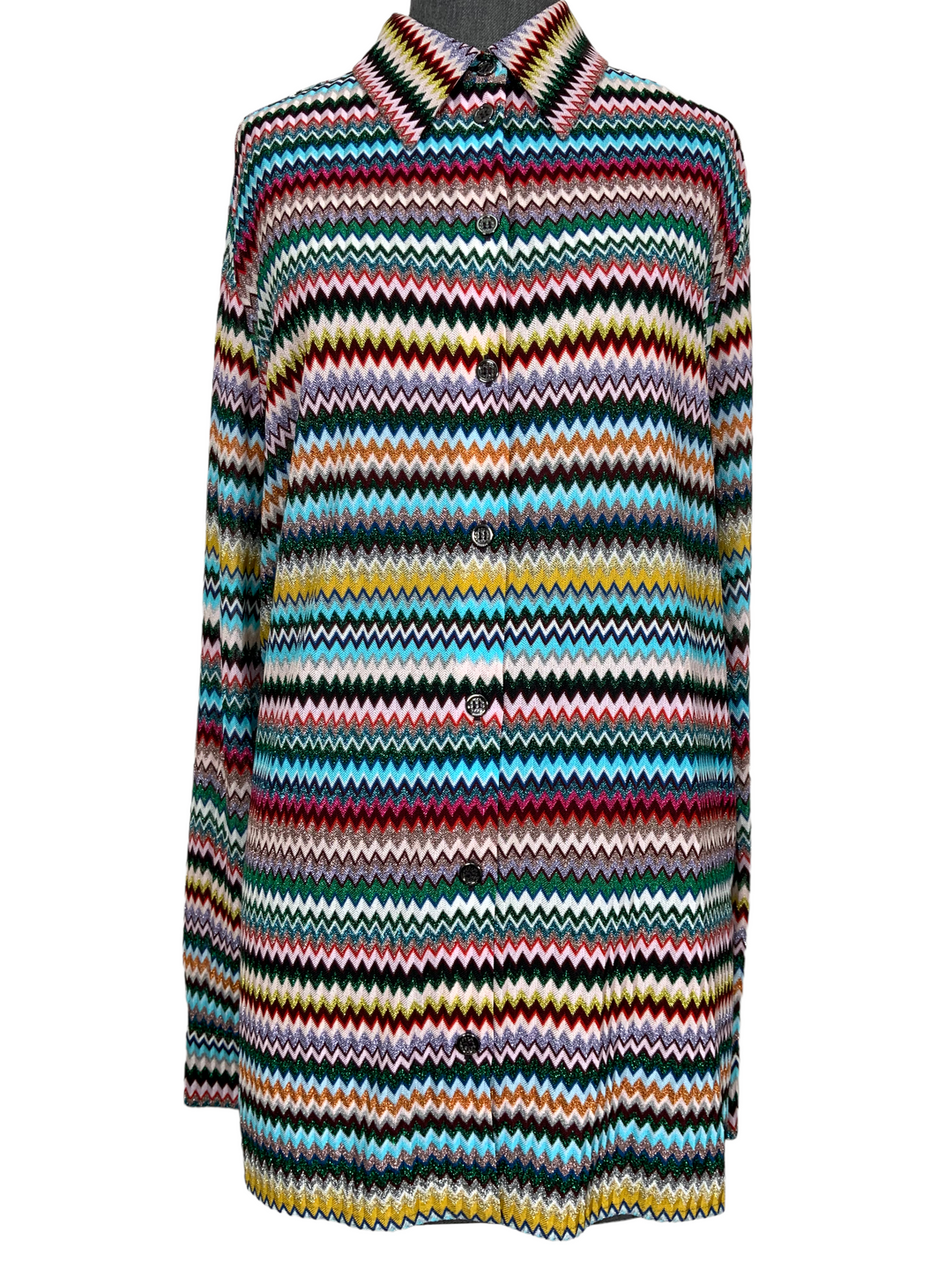MISSONI Metallic Chevron Collared Shirt Size L - Consigned
