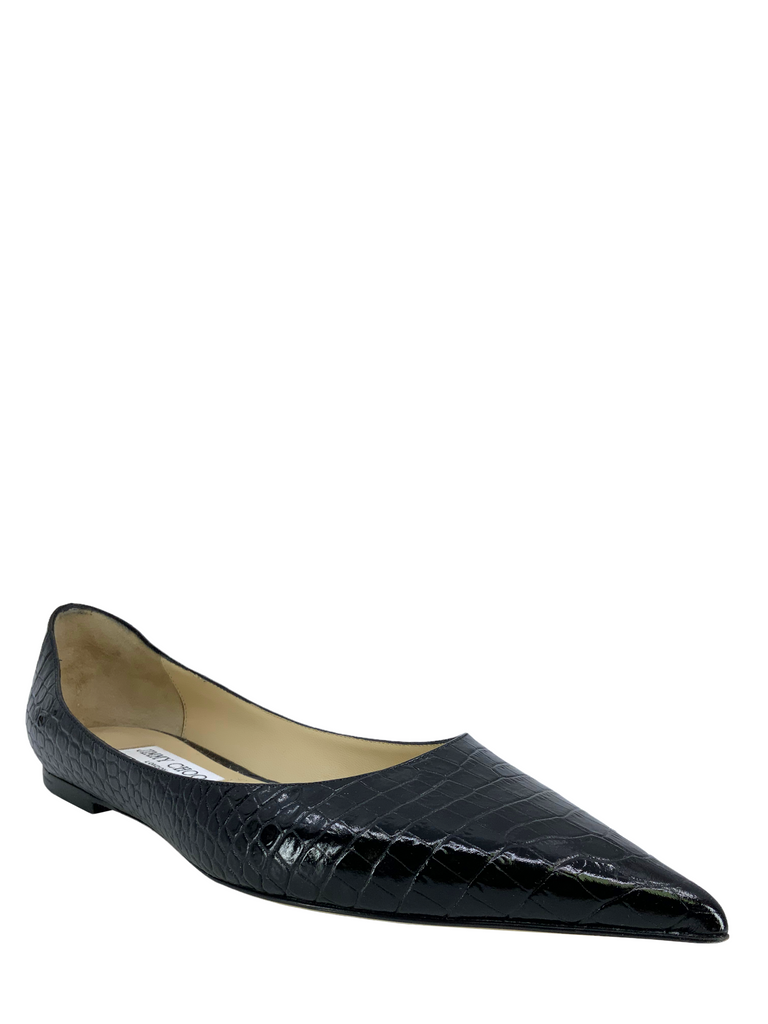 Jimmy Choo Croc Embossed Love Flats Size 10 - Consigned Designs