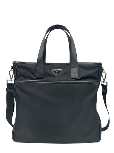 PRADA Zip Convertible Re-Nylon Shopping Tote with Saffiano-Consigned Designs