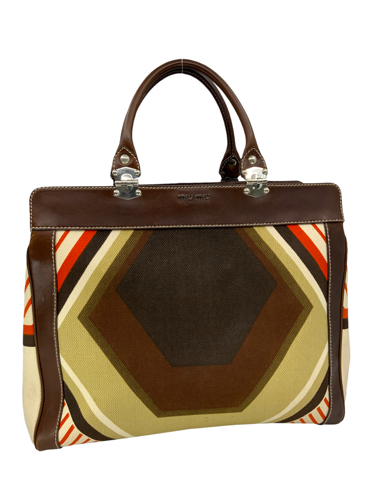 バッグ miumiu archive canvas leather tote bag Miumiu Archive Canvas Leather Tote Bag | eBay