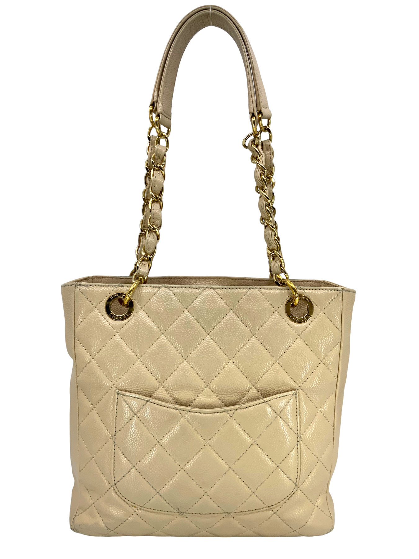 CHANEL Small Petit Shopping Tote Bag Gold Tone Caviar Leather in