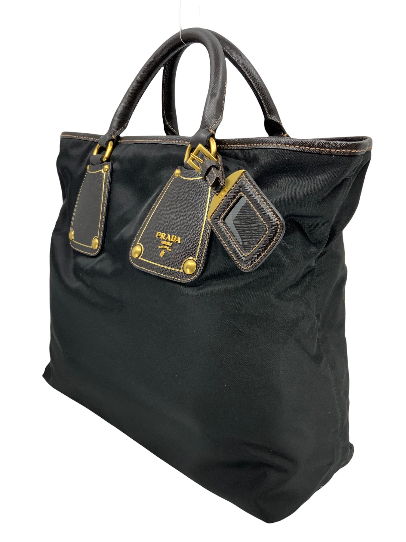 Prada Nylon Tote Shoulder Bag with Leather Handle