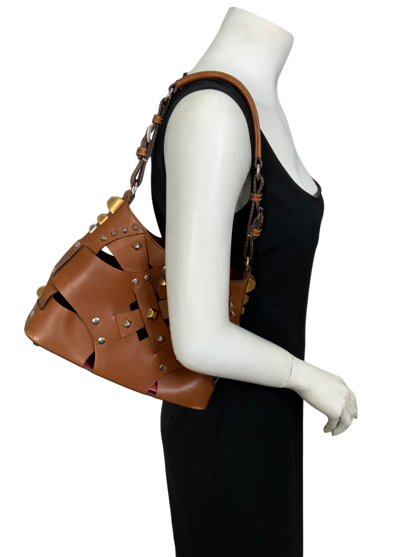 Prada Studded Lattice Shoulder Bag