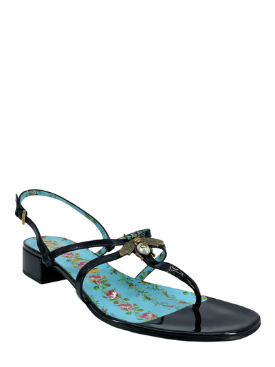 GUCCI Patent Calfskin Bee Thong Sandals Size 10-Consigned Designs