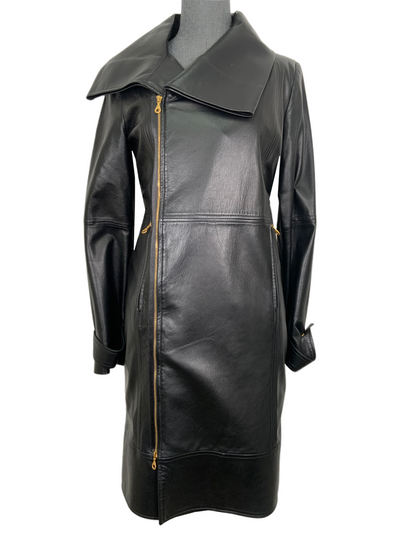 Oscar de la Renta Asymmetrical Long Leather Jacket Size M-Consigned Designs