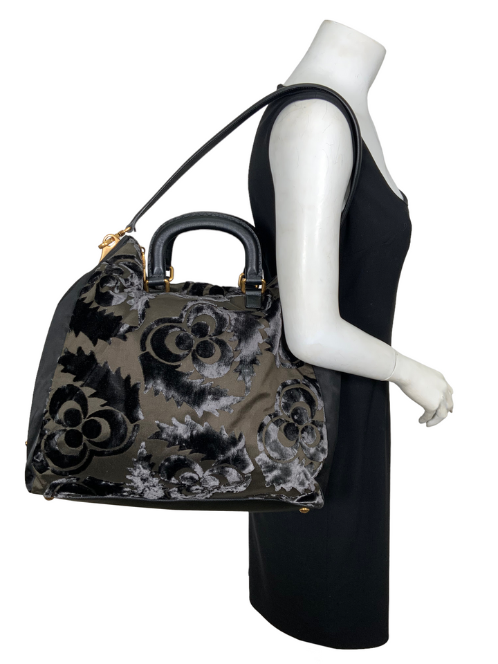 PRADA Nylon and Velvet Velluto Jacquard Tote Bag - Consigned