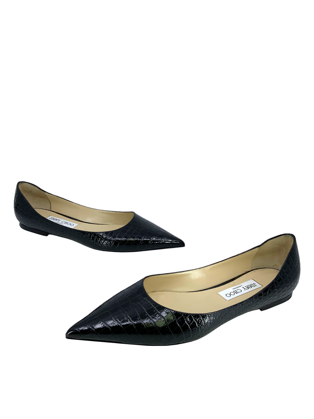 バレエシューズ JIMMY CHOO LENI FLAT NAPPA+CROC EMBOSSED LEATHER Jimmy Choo Love Women Black Ballet Flats Croc-Effect Leather