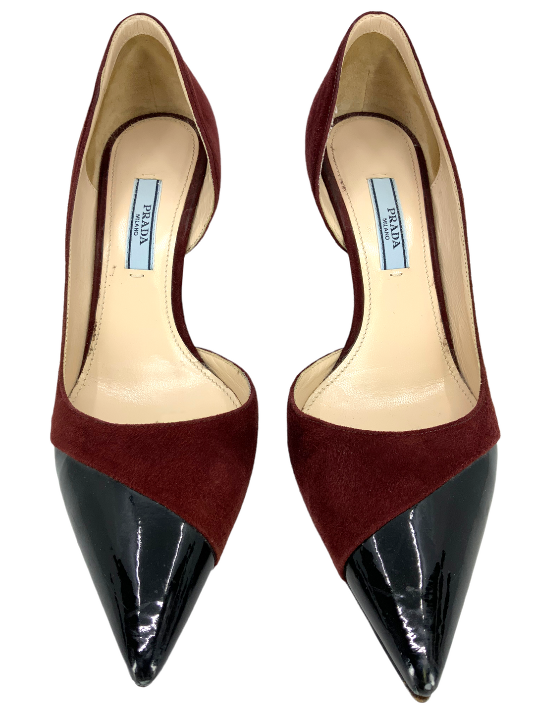 Prada Suede and Patent Leather Half d'Orsay Pumps Size 6.5 Prada Suede and Patent Leather Half d'Orsay Pumps Size 6.5