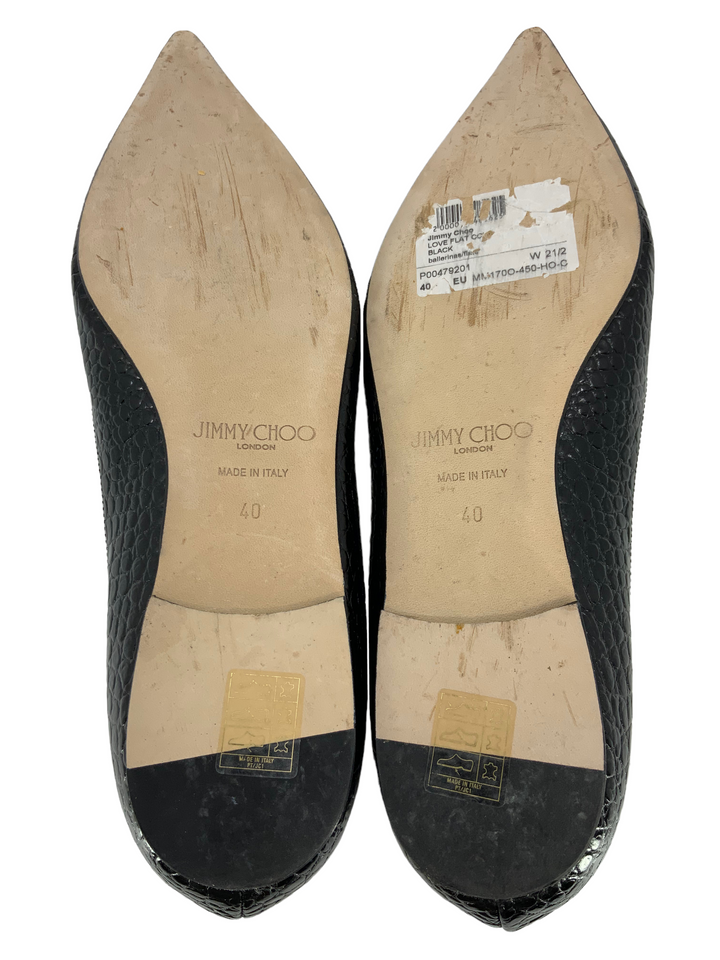 Jimmy Choo Croc Embossed Love Flats Size 10 - Consigned Designs