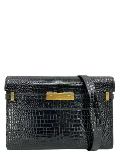 SAINT LAURENT Manhattan Croc-Effect Patent Leather Shoulder Bag-Consigned Designs