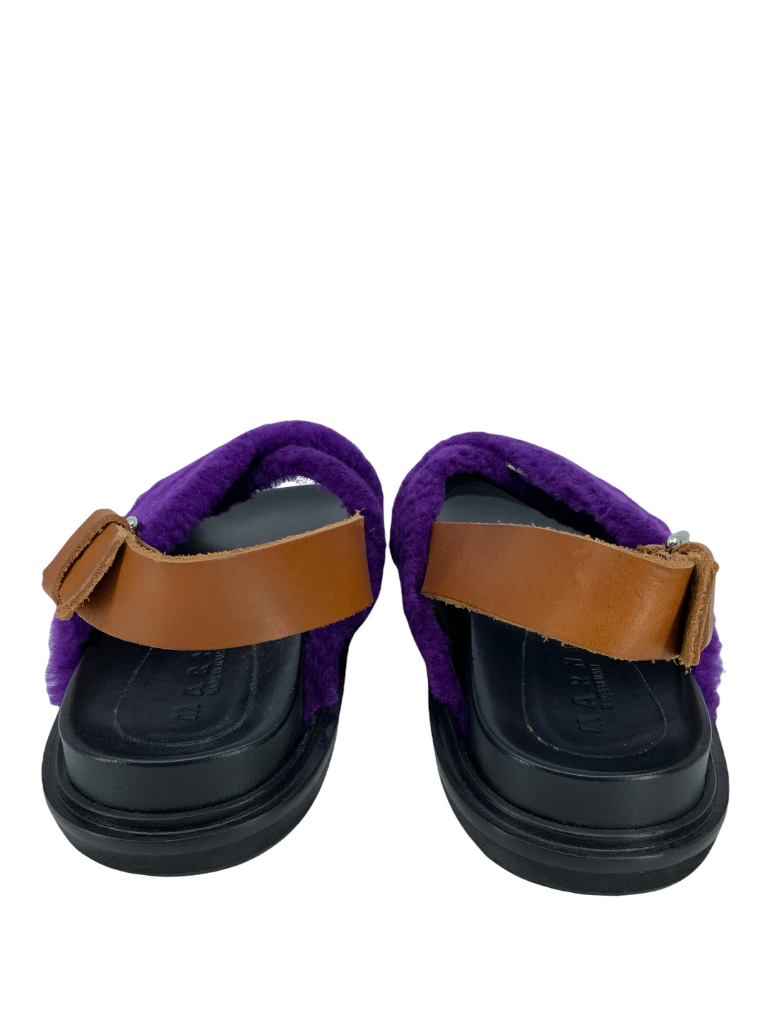 MARNI Fussbett Shearling-Trimmed Leather Sandals Size 8 MARNI Fussbett Shearling-Trimmed Leather Sandals Size 8