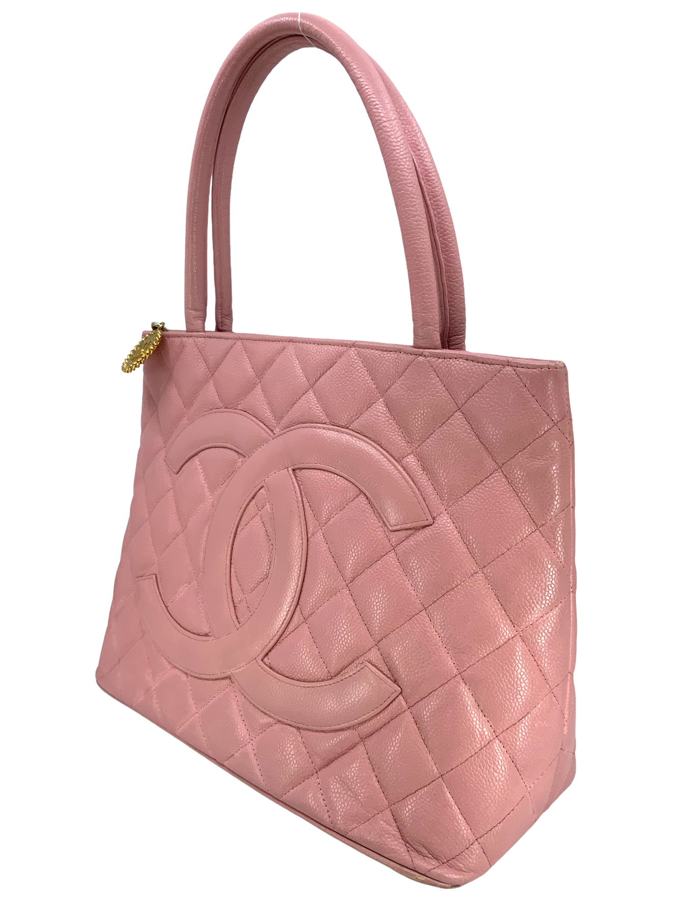 Chanel Medallion Quilted Caviar Leather Tote Bag White