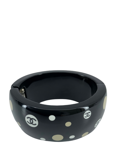 Chanel Resin CC Logo Polka Dot Wide Bangle Bracelet-Consigned Designs