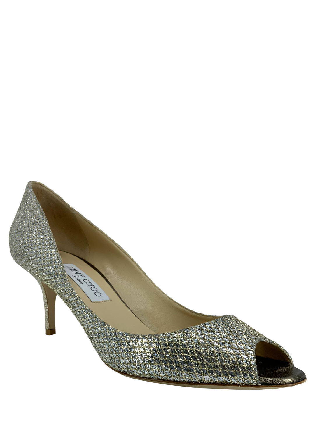 Jimmy Choo Glitter Fabric Isabel Peep Toe Pumps Size 10 Jimmy Choo Glitter Fabric Isabel Peep Toe Pumps Size 10