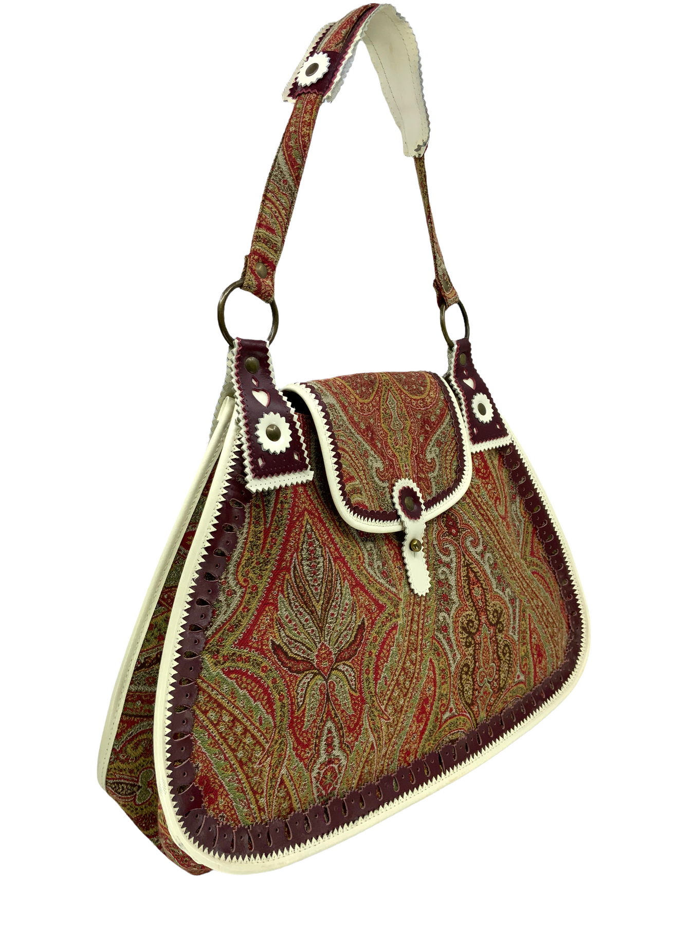 Etro Milano Vintage Paisley Canvas Handbag Tote Bag Satchel