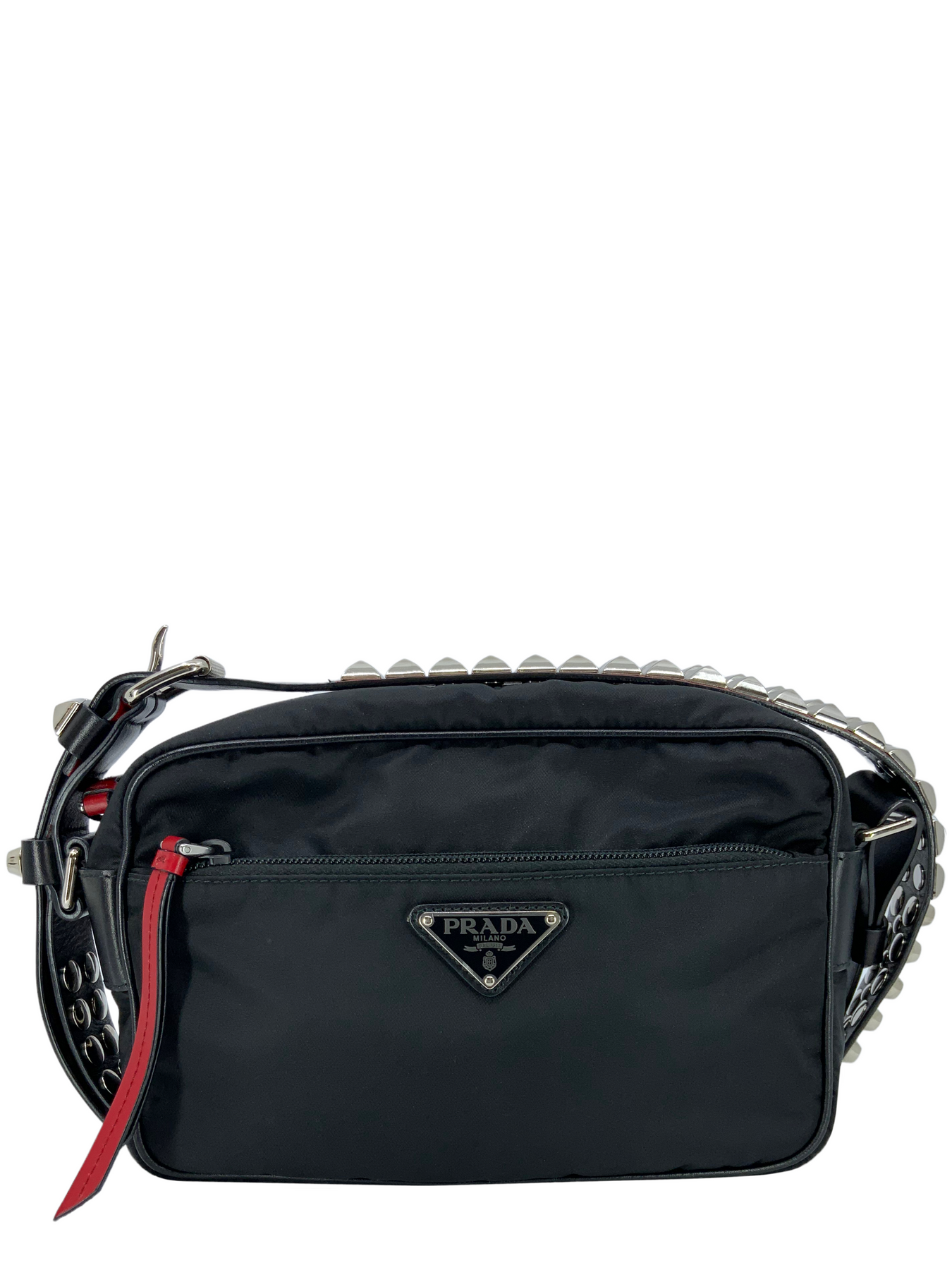 Prada New Vela Studded Messenger Bag in Black