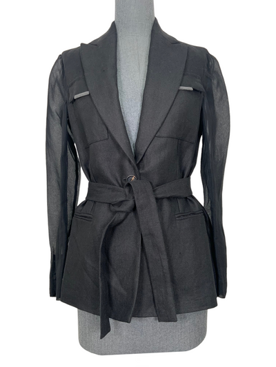 Brunello Cucinelli Linen Sheer Sleeve Belted Jacket Size S-Consigned Designs