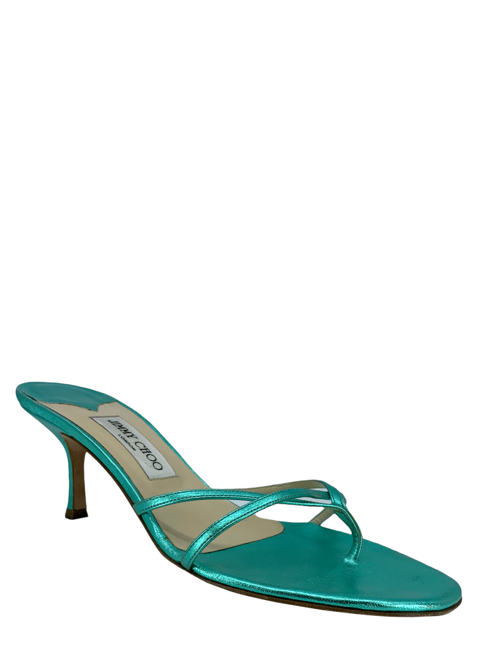 【美品】CLINCH Thong sandal Latigo OD オリーブ Elsy 70 |Caper Green Suede Crossover Slingback | JIMMY CHOO