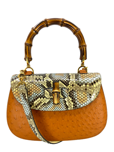 Gucci Bamboo 1947 Ostrich and Python Medium Bag-Consigned Designs