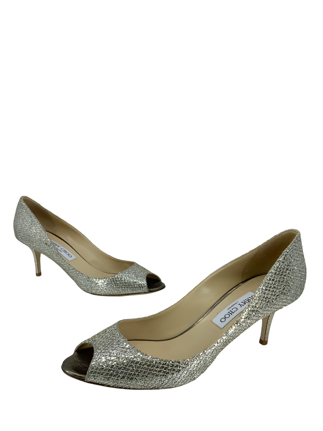 Jimmy Choo Glitter Fabric Isabel Peep Toe Pumps Size 10 Jimmy Choo Glitter Fabric Isabel Peep Toe Pumps Size 10