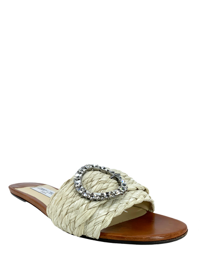 Jimmy Choo Granger Raffia Slide Sandals Size 9-Consigned Designs