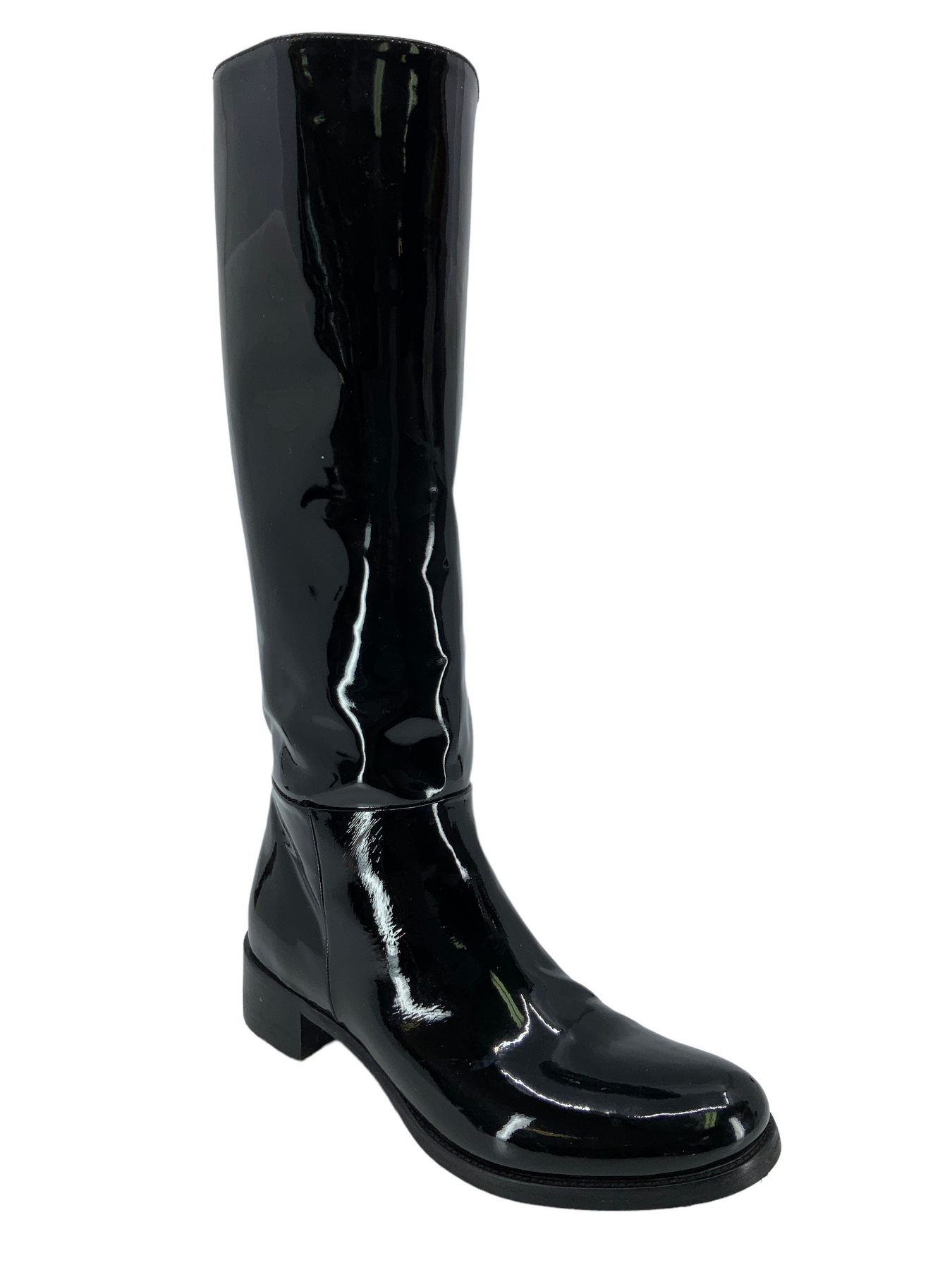 PRADA Patent Leather Mid Calf Boots Size 6.5 Consigned Designs